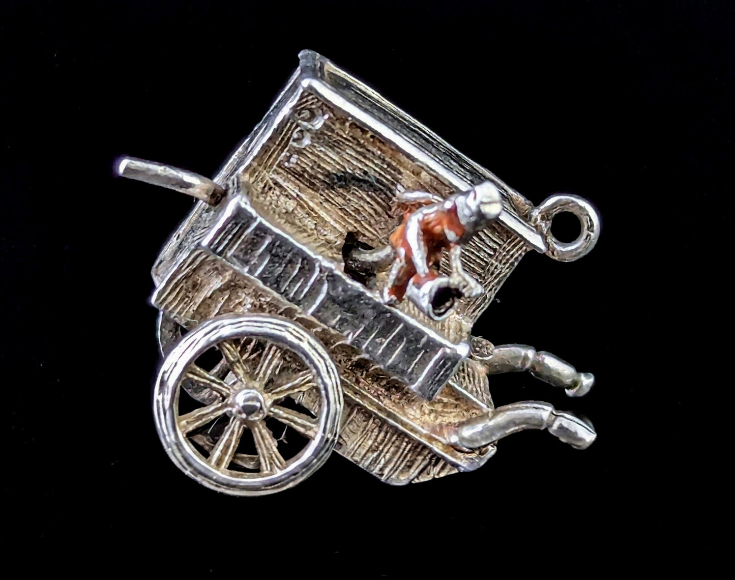 Vintage sterling silver cart charm, Articulated, Tiny pendant