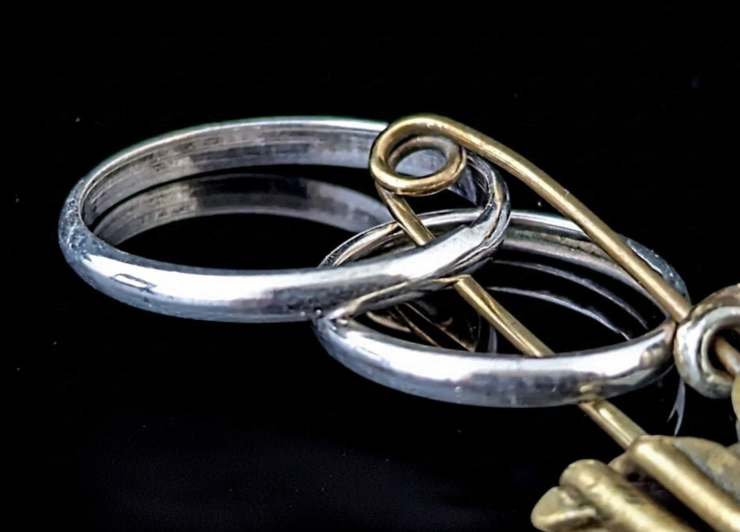 Vintage sterling silver wedding bands, boat charm, Dangly pendant