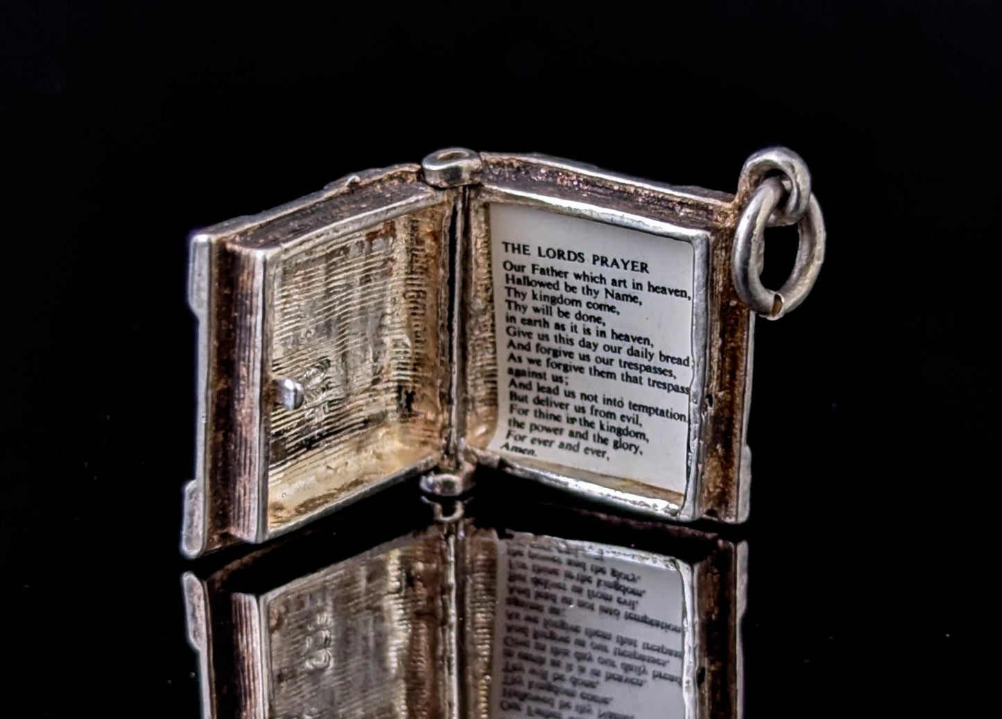 Vintage sterling silver Bible charm, opening, Tiny pendant