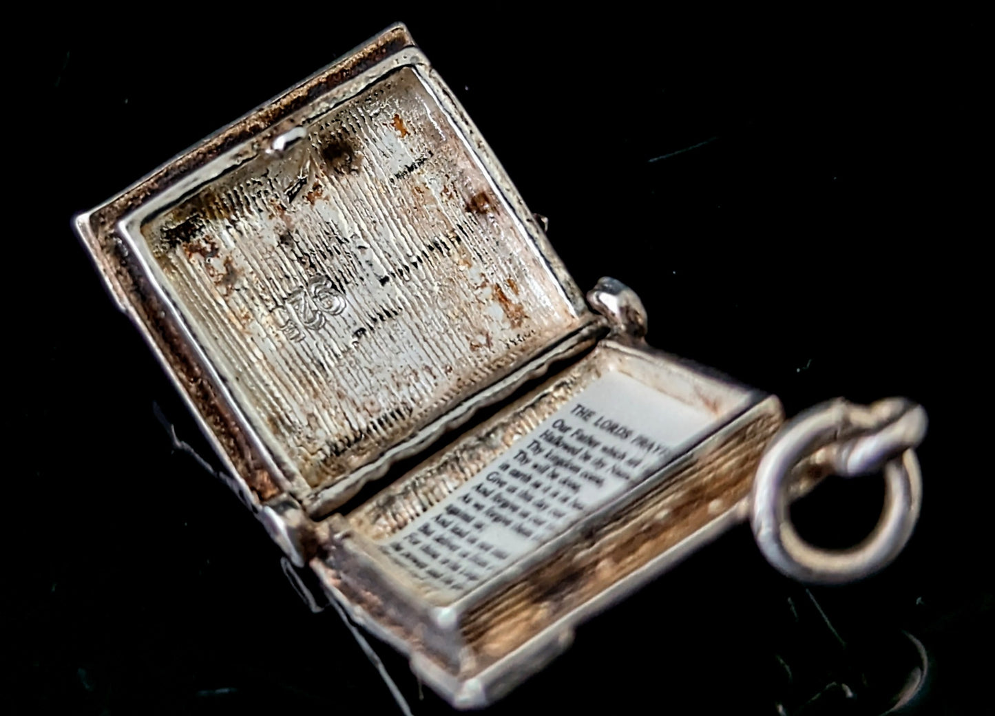 Vintage sterling silver Bible charm, opening, Tiny pendant