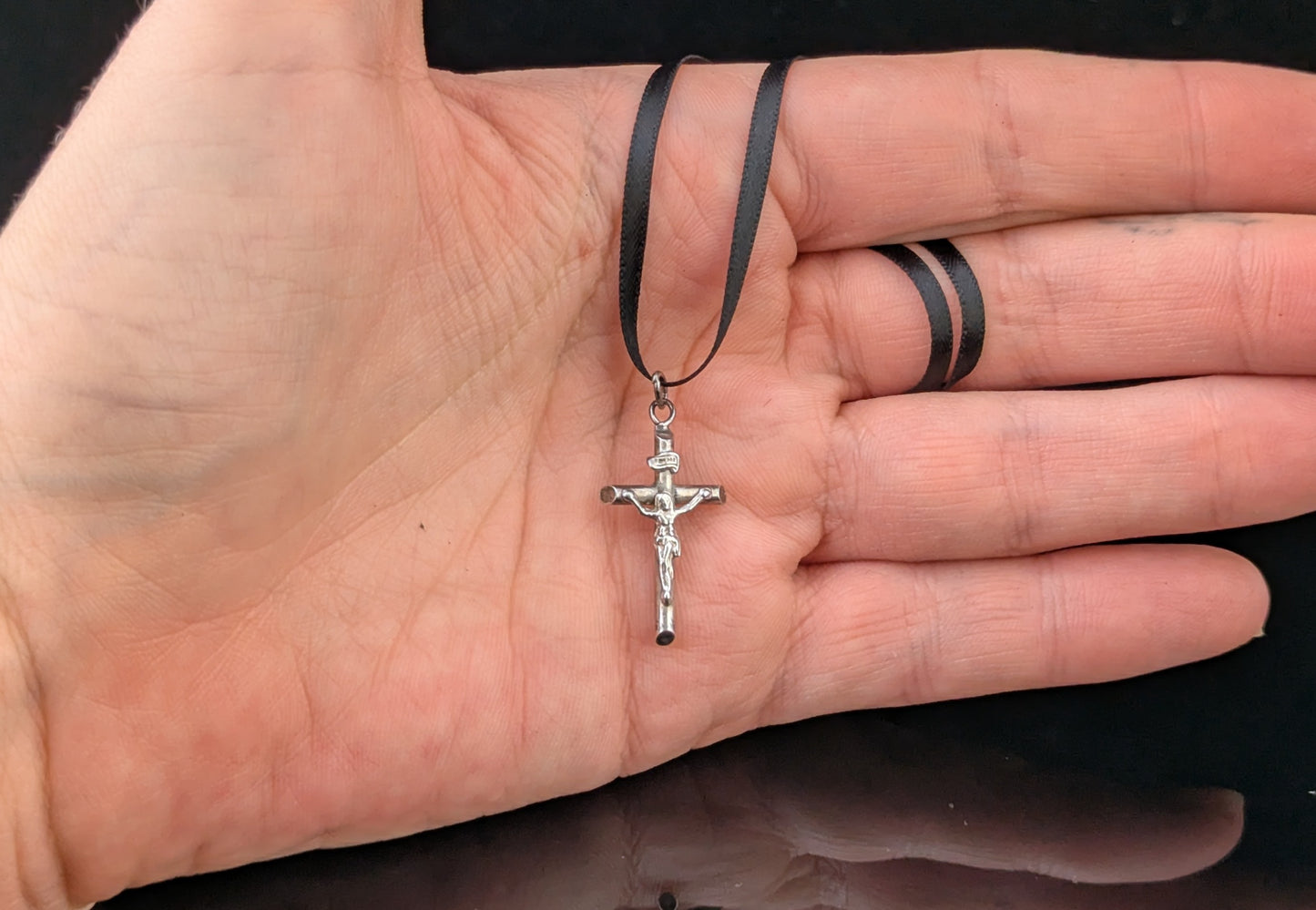 Tiny vintage sterling silver cross pendant, charm