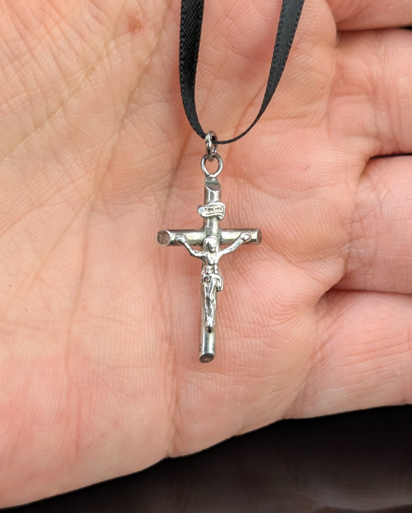 Tiny vintage sterling silver cross pendant, charm