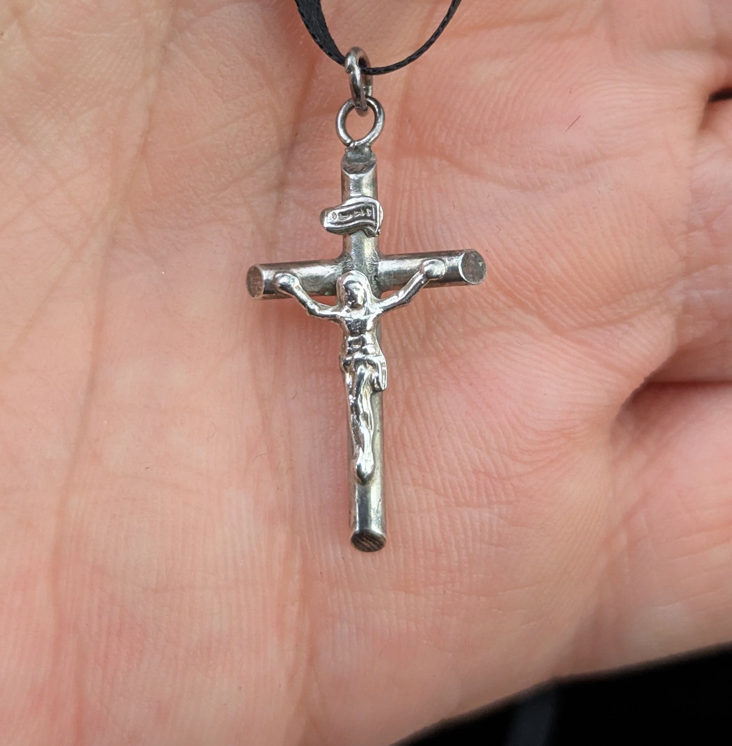 Tiny vintage sterling silver cross pendant, charm