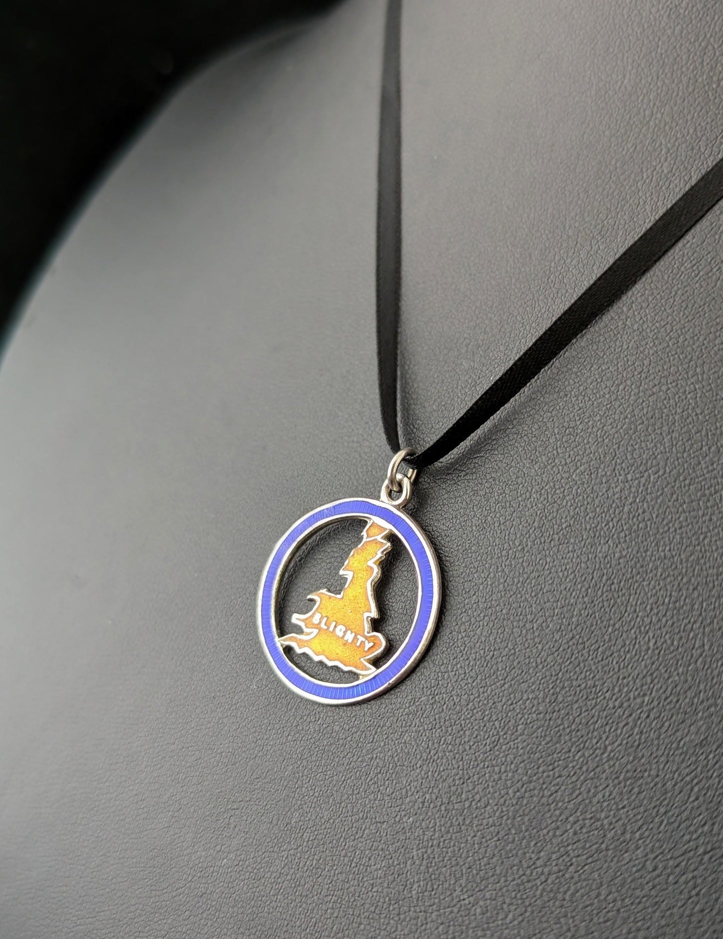 Rare vintage silver Blighty pendant, enamel, WW2