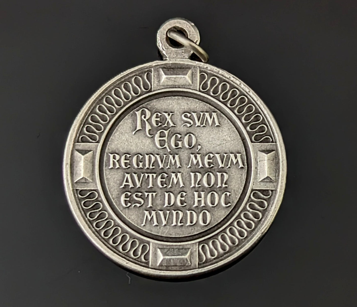 Antique French silver religious medallion pendant, Christ the King