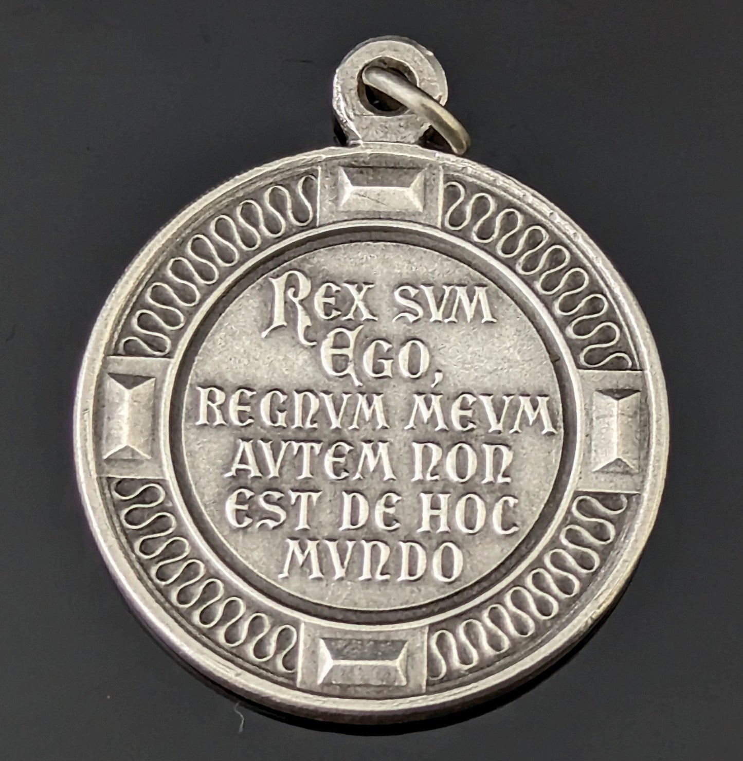 Antique French silver religious medallion pendant, Christ the King