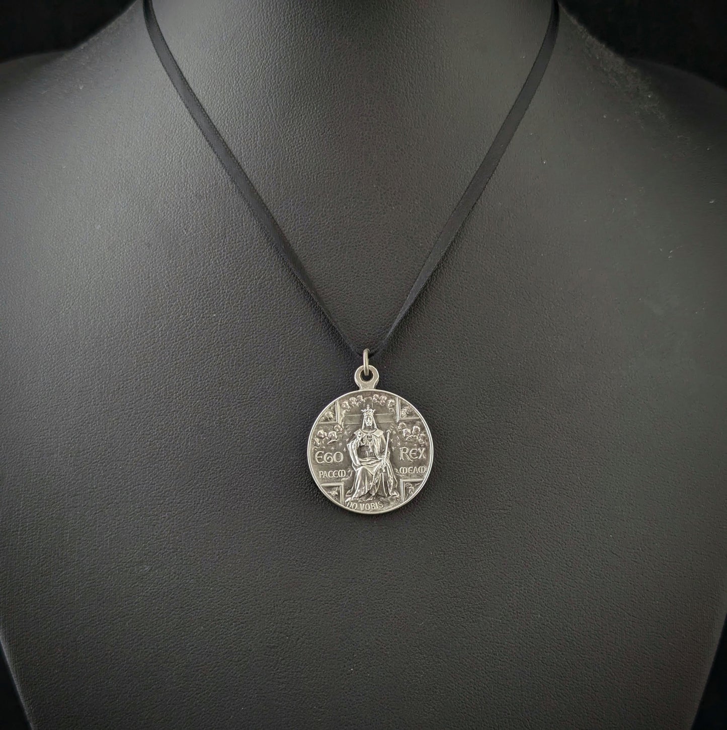 Antique French silver religious medallion pendant, Christ the King