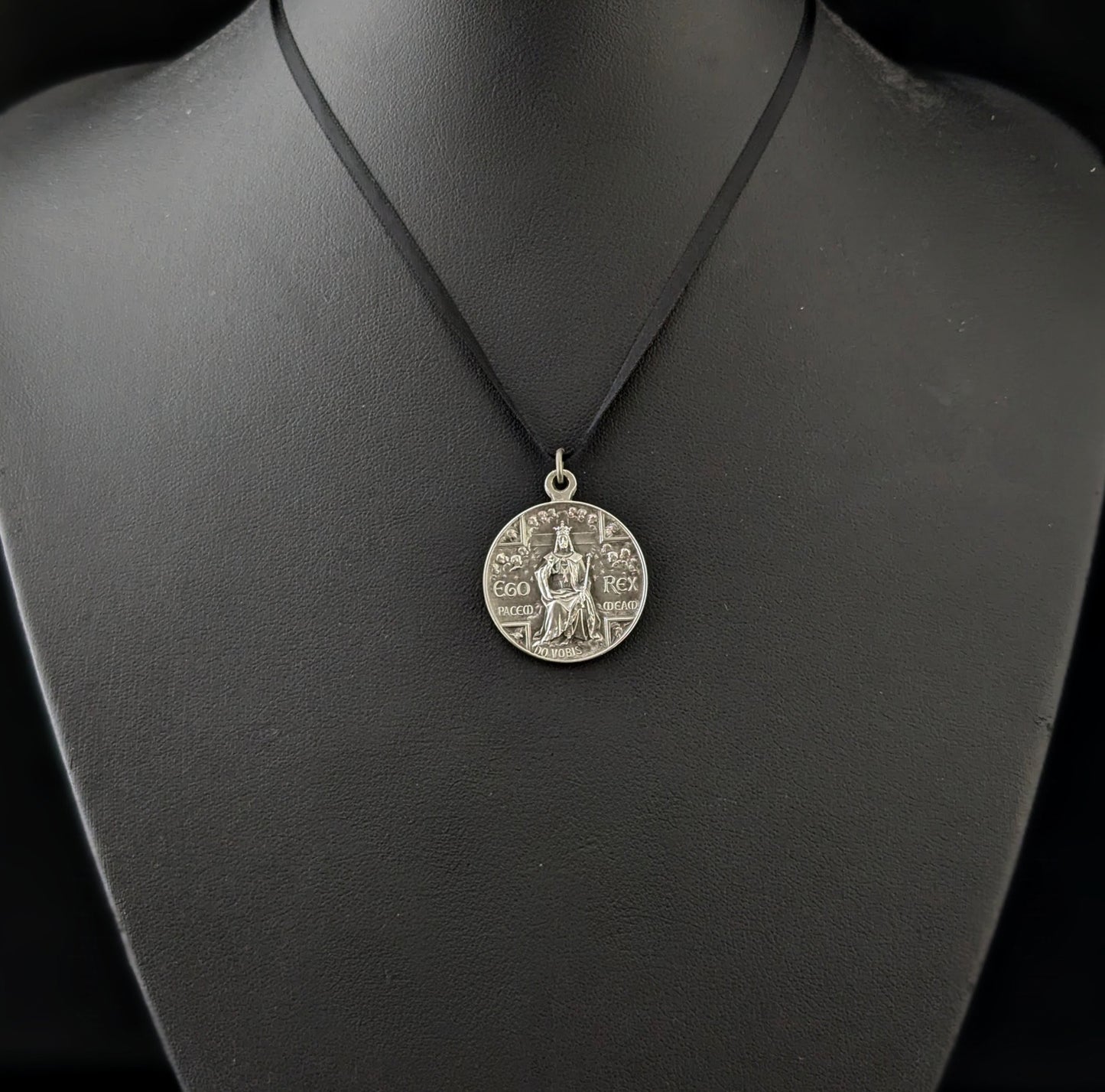 Antique French silver religious medallion pendant, Christ the King