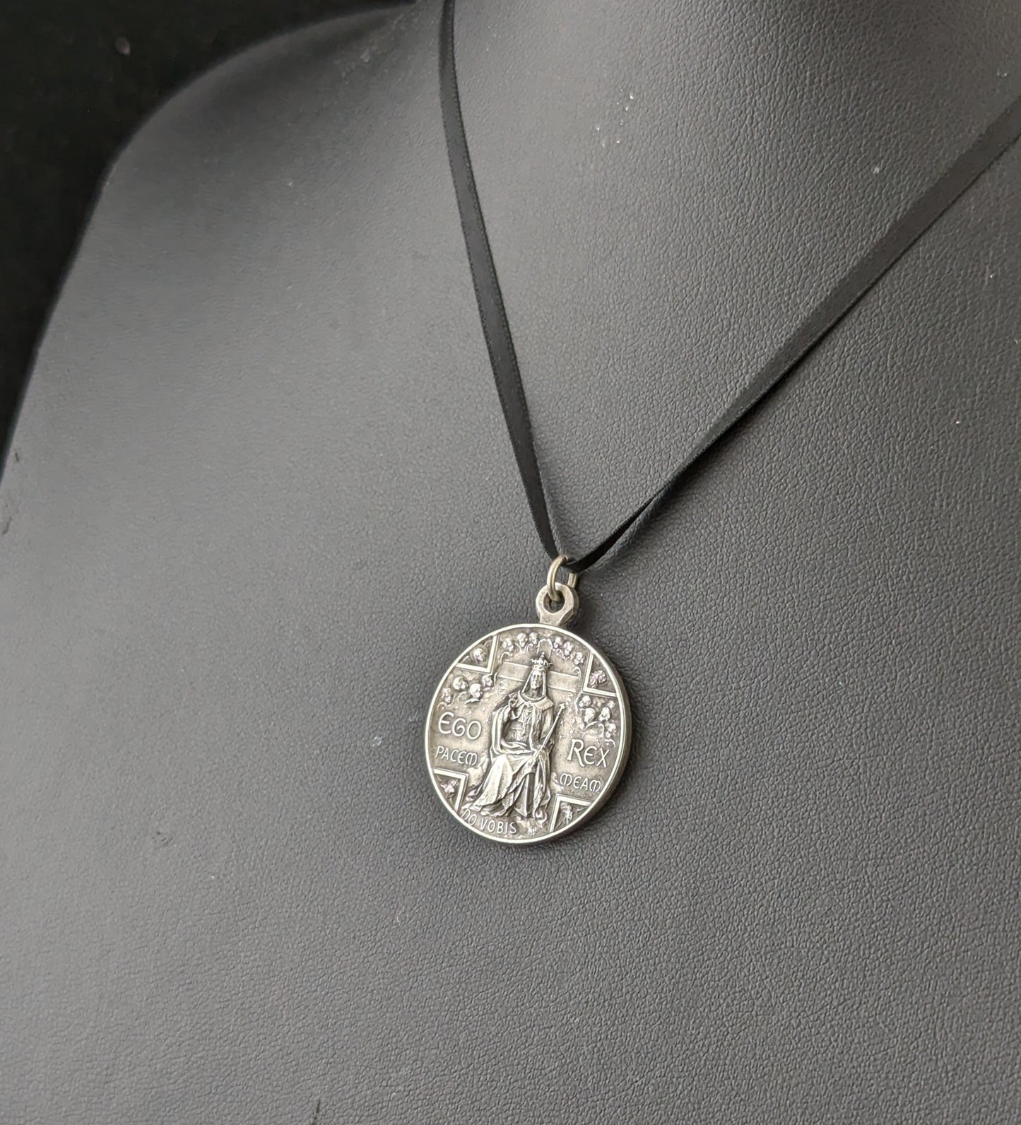 Antique French silver religious medallion pendant, Christ the King