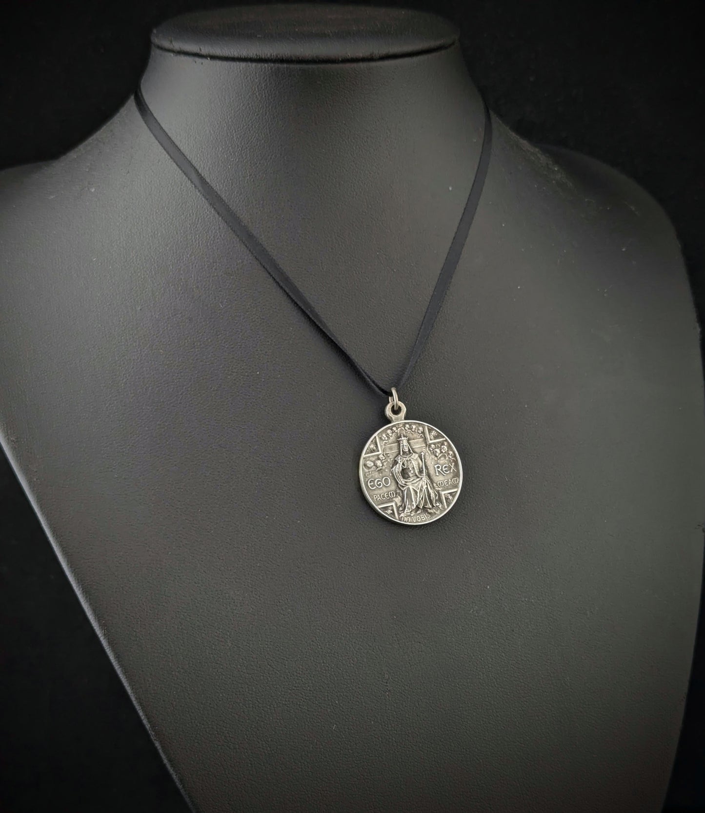Antique French silver religious medallion pendant, Christ the King