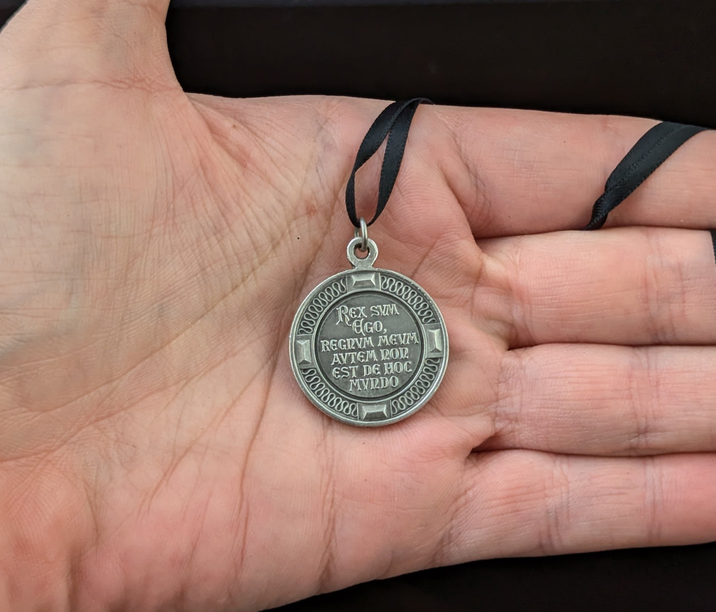 Antique French silver religious medallion pendant, Christ the King
