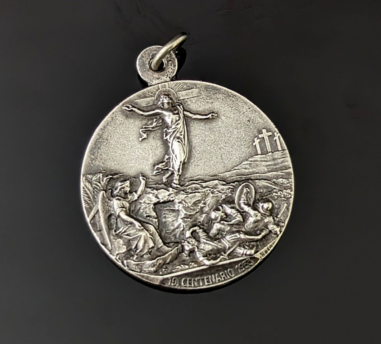 Antique silver religious medallion pendant, Pope Pius XI