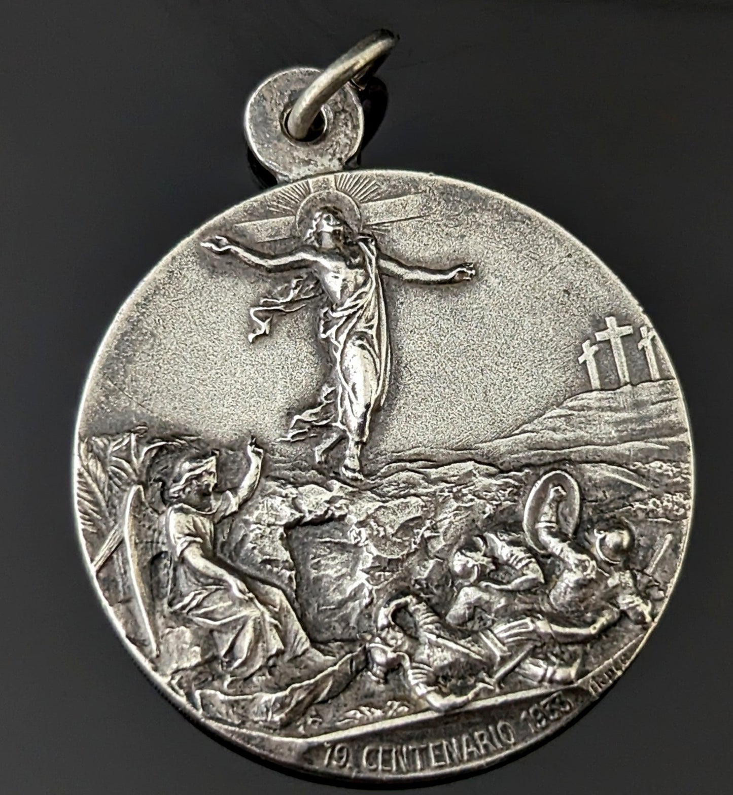 Antique silver religious medallion pendant, Pope Pius XI