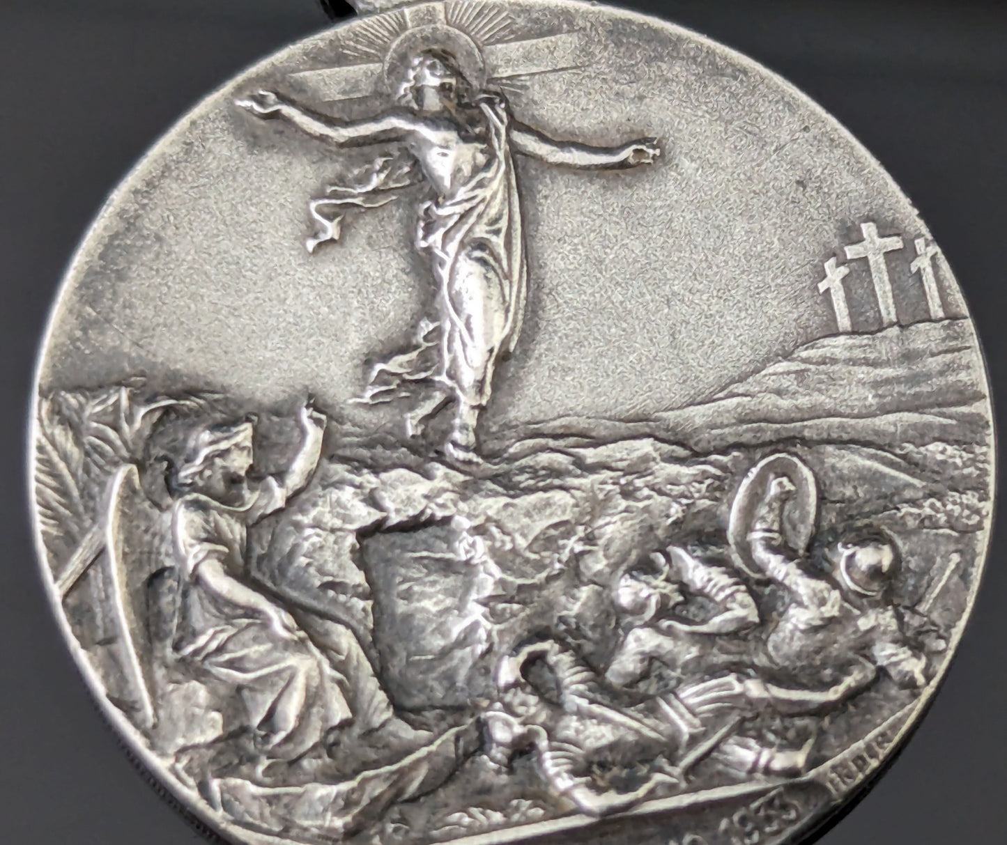 Antique silver religious medallion pendant, Pope Pius XI