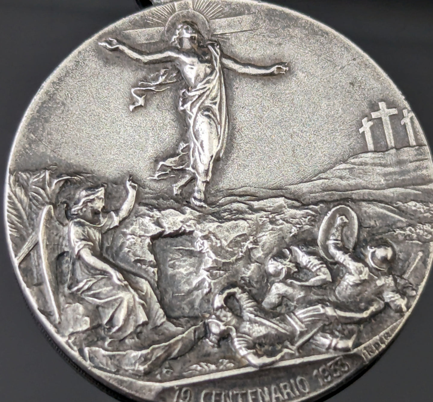 Antique silver religious medallion pendant, Pope Pius XI