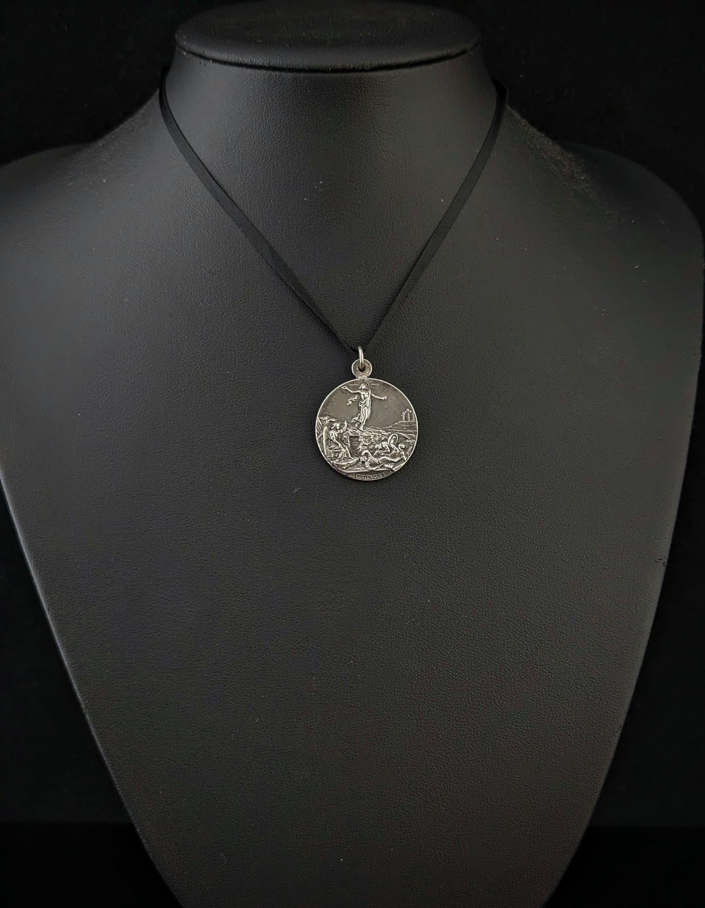 Antique silver religious medallion pendant, Pope Pius XI