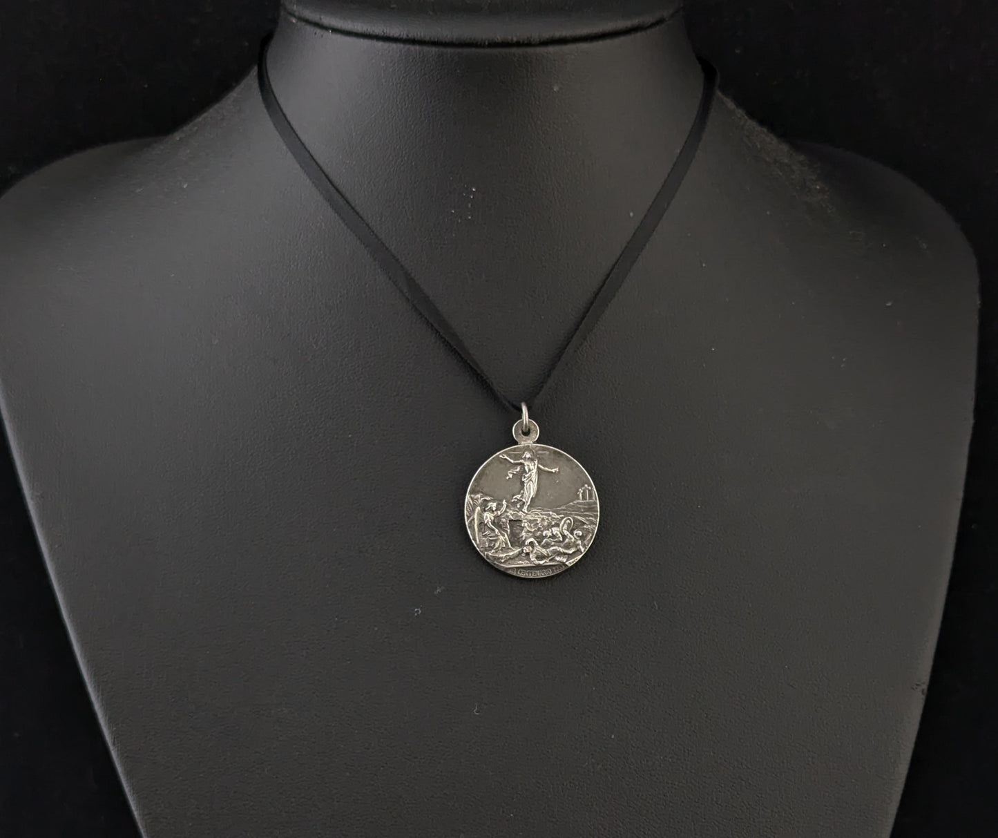 Antique silver religious medallion pendant, Pope Pius XI