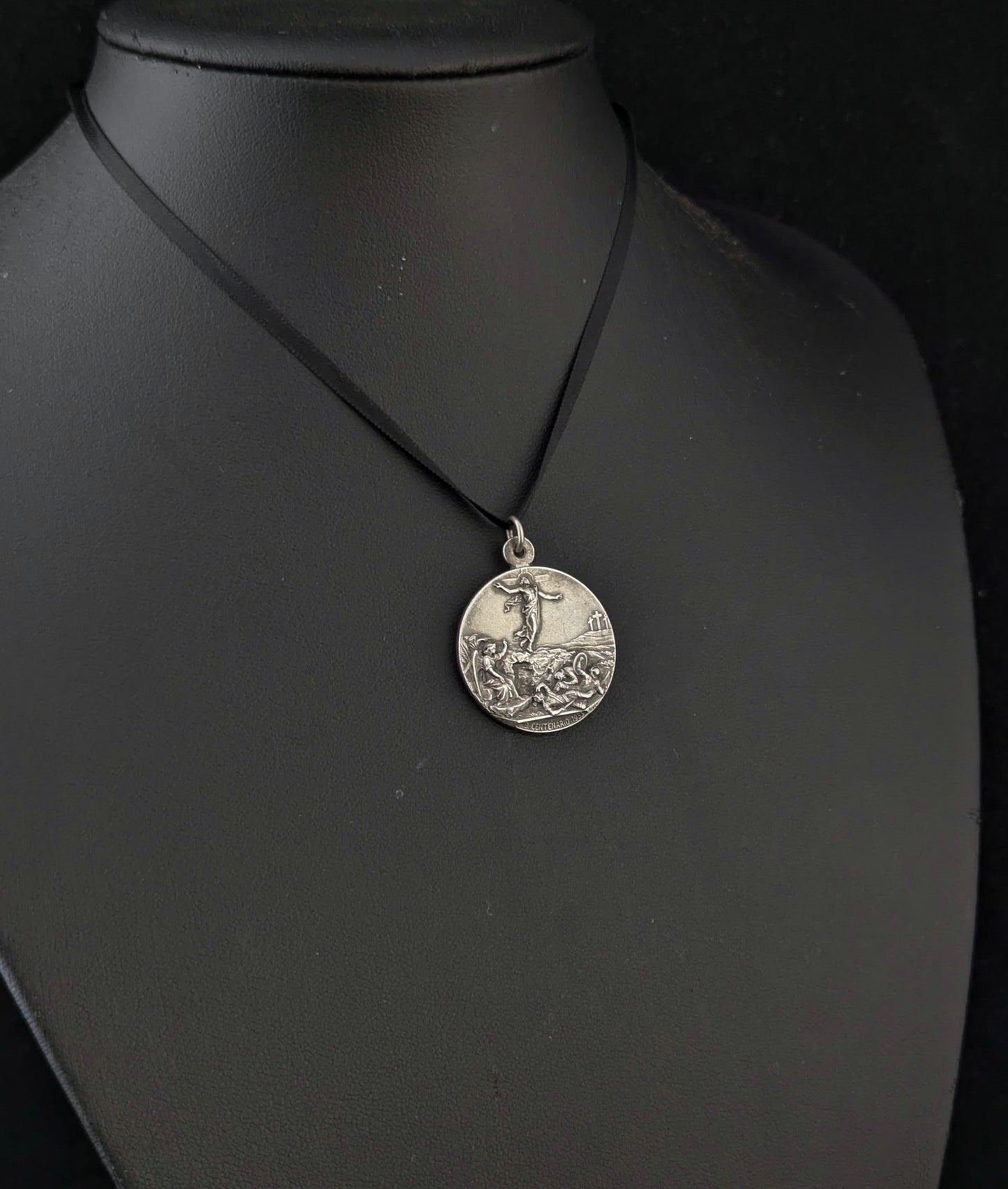 Antique silver religious medallion pendant, Pope Pius XI