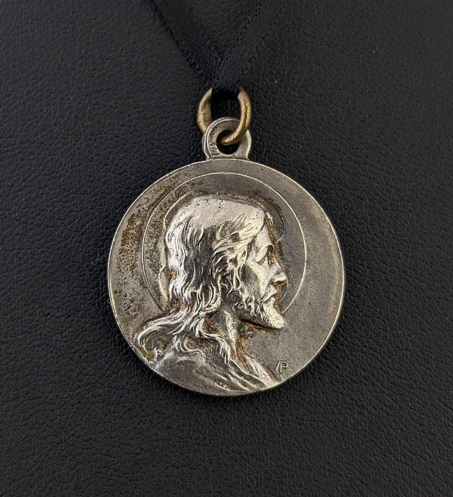 Antique French silver religious medallion pendant