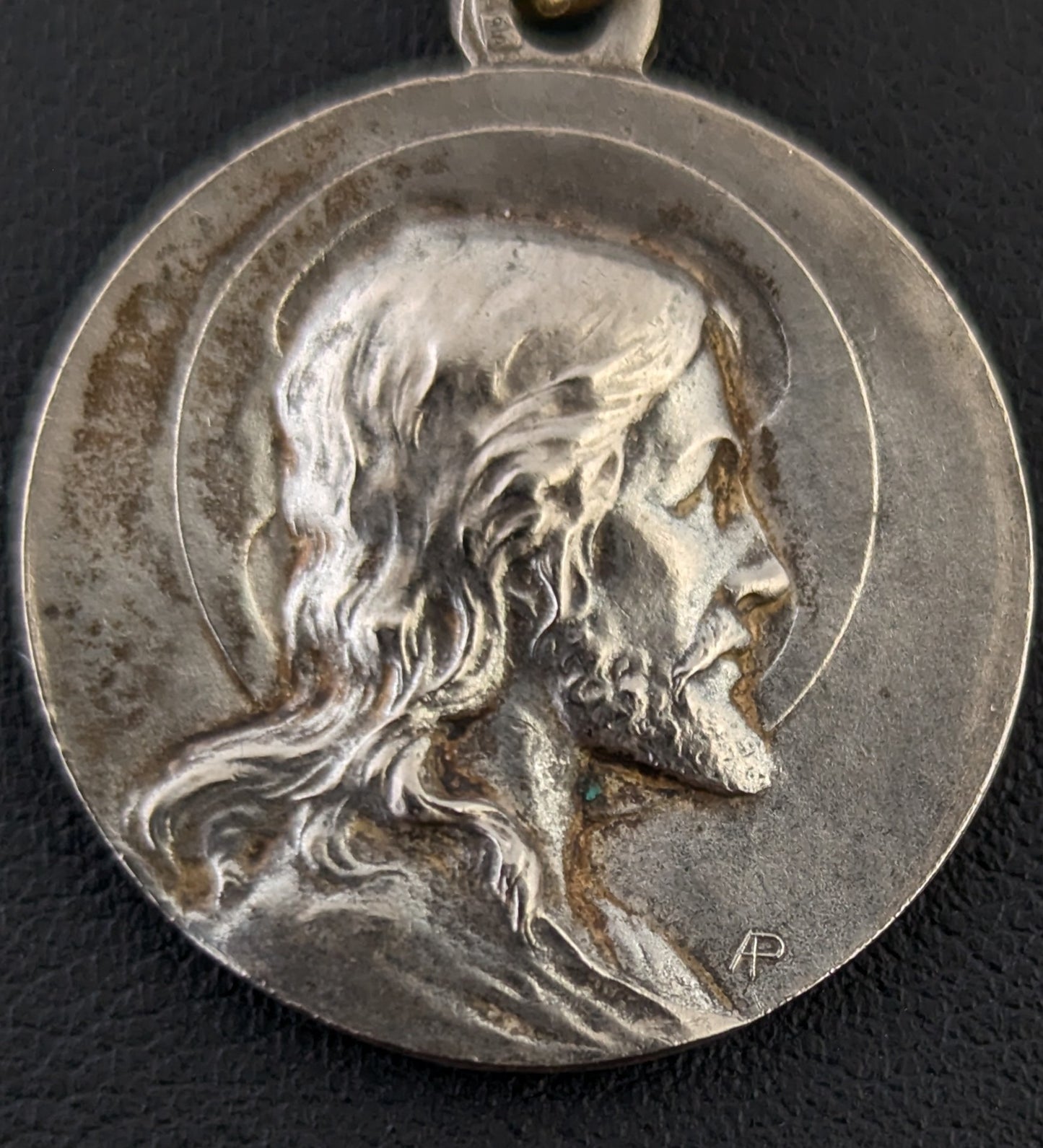 Antique French silver religious medallion pendant