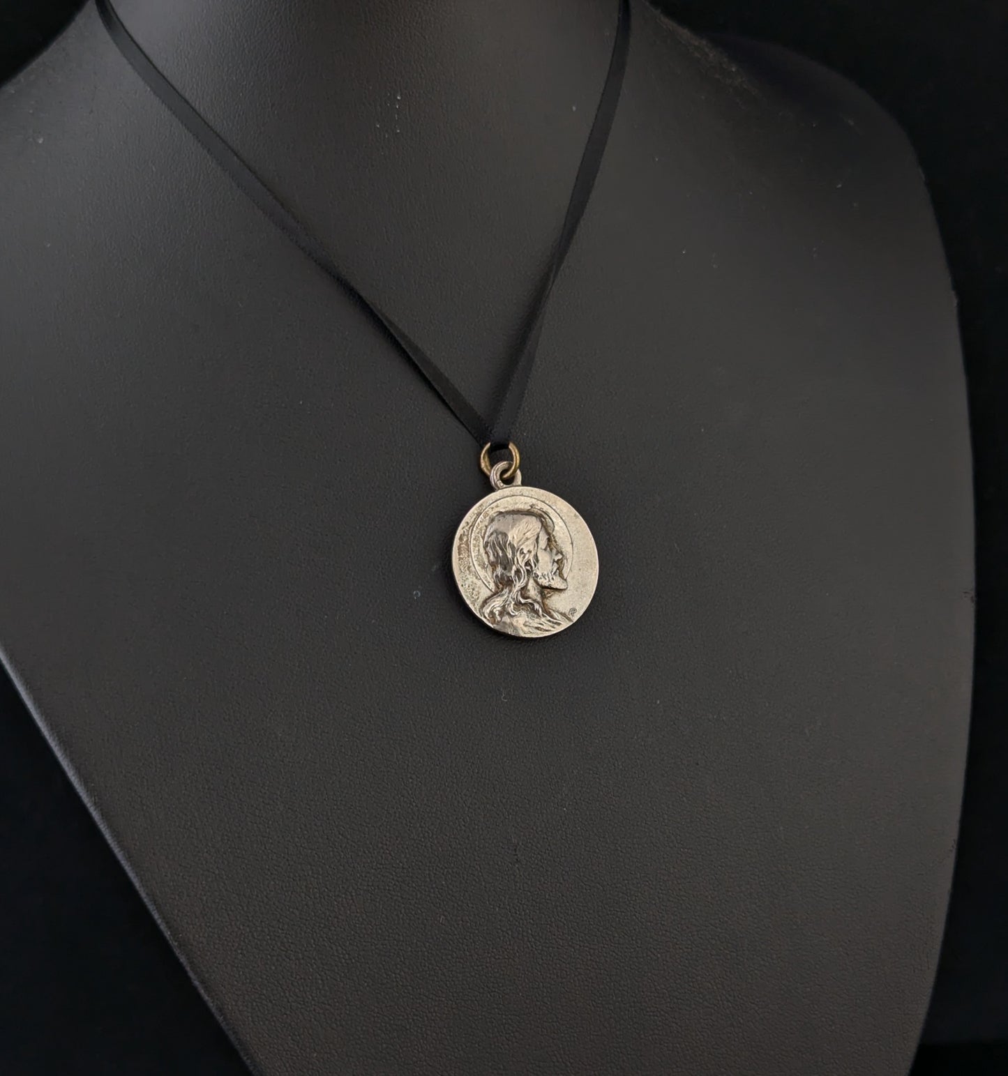Antique French silver religious medallion pendant