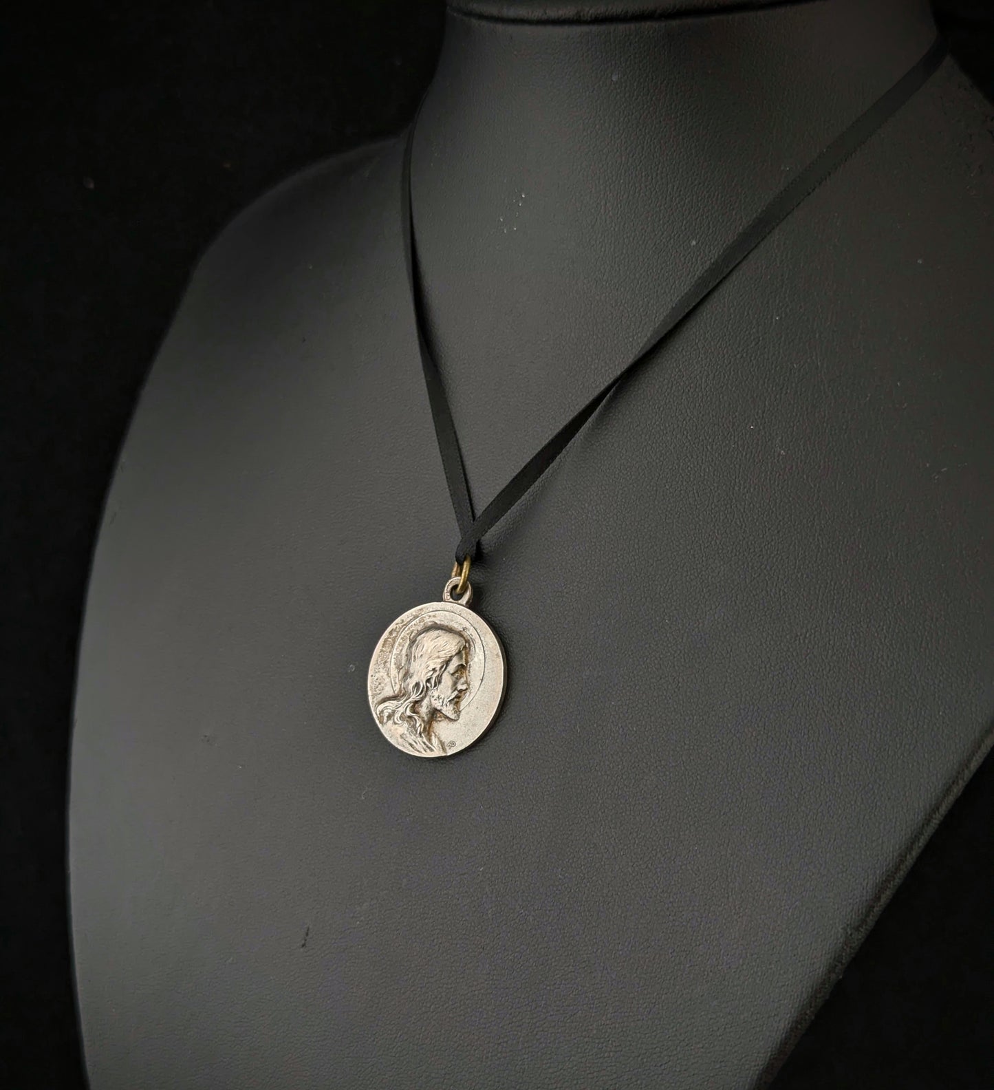Antique French silver religious medallion pendant