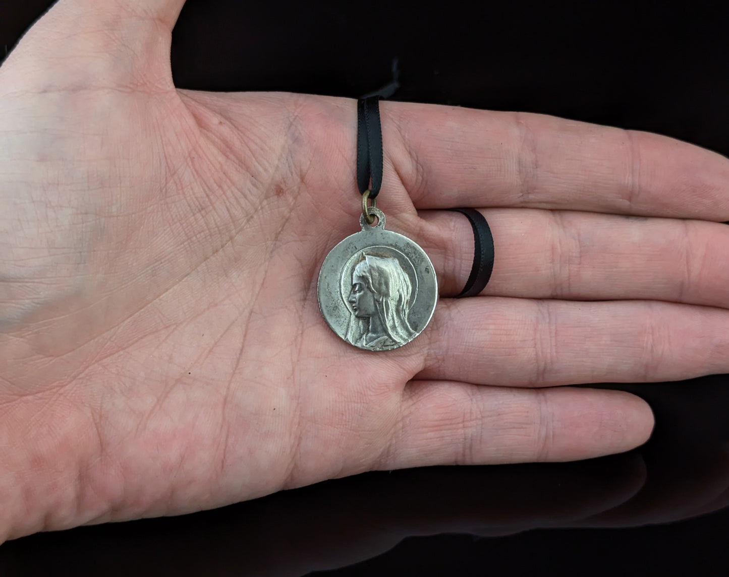 Antique French silver religious medallion pendant