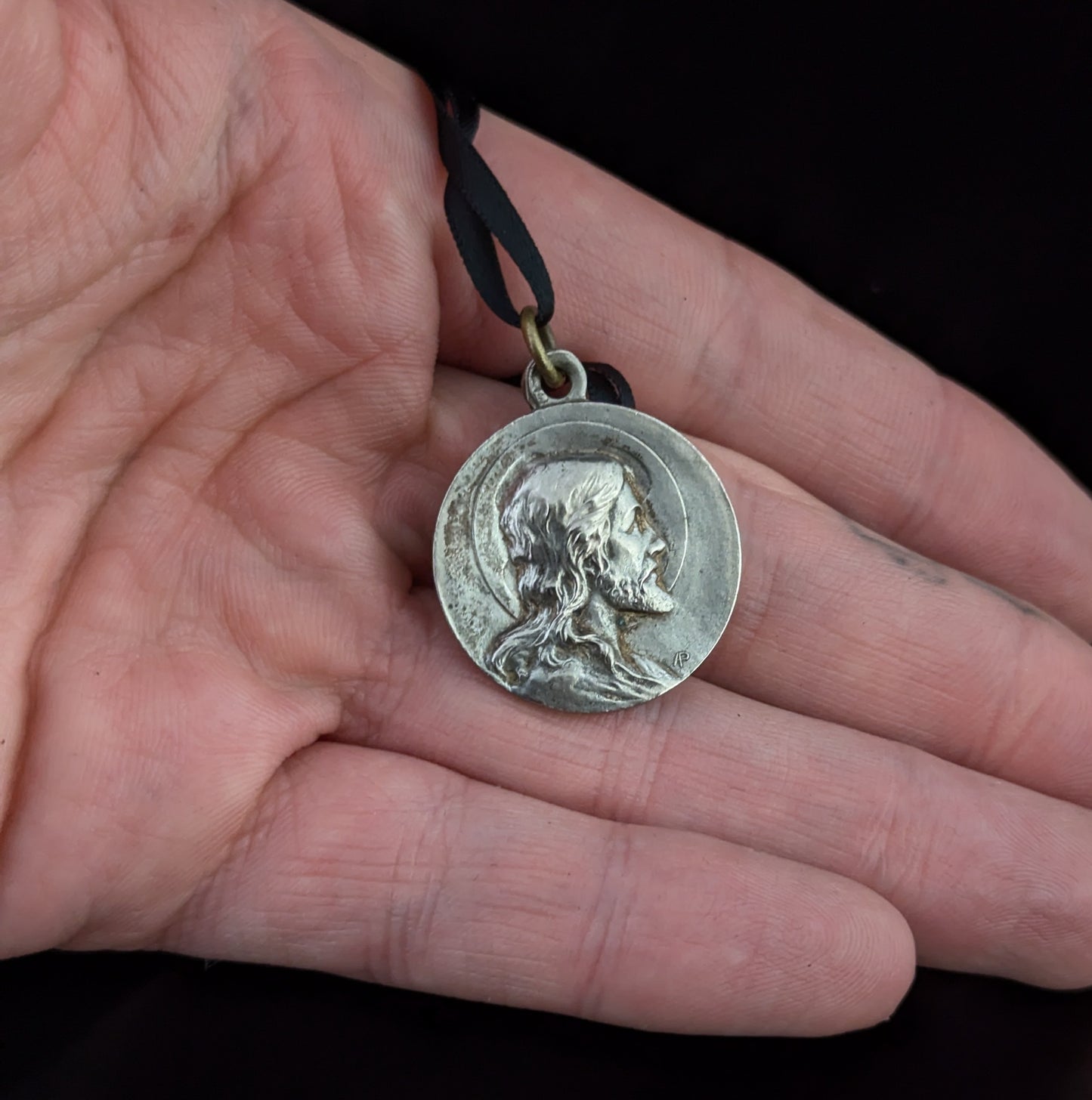 Antique French silver religious medallion pendant