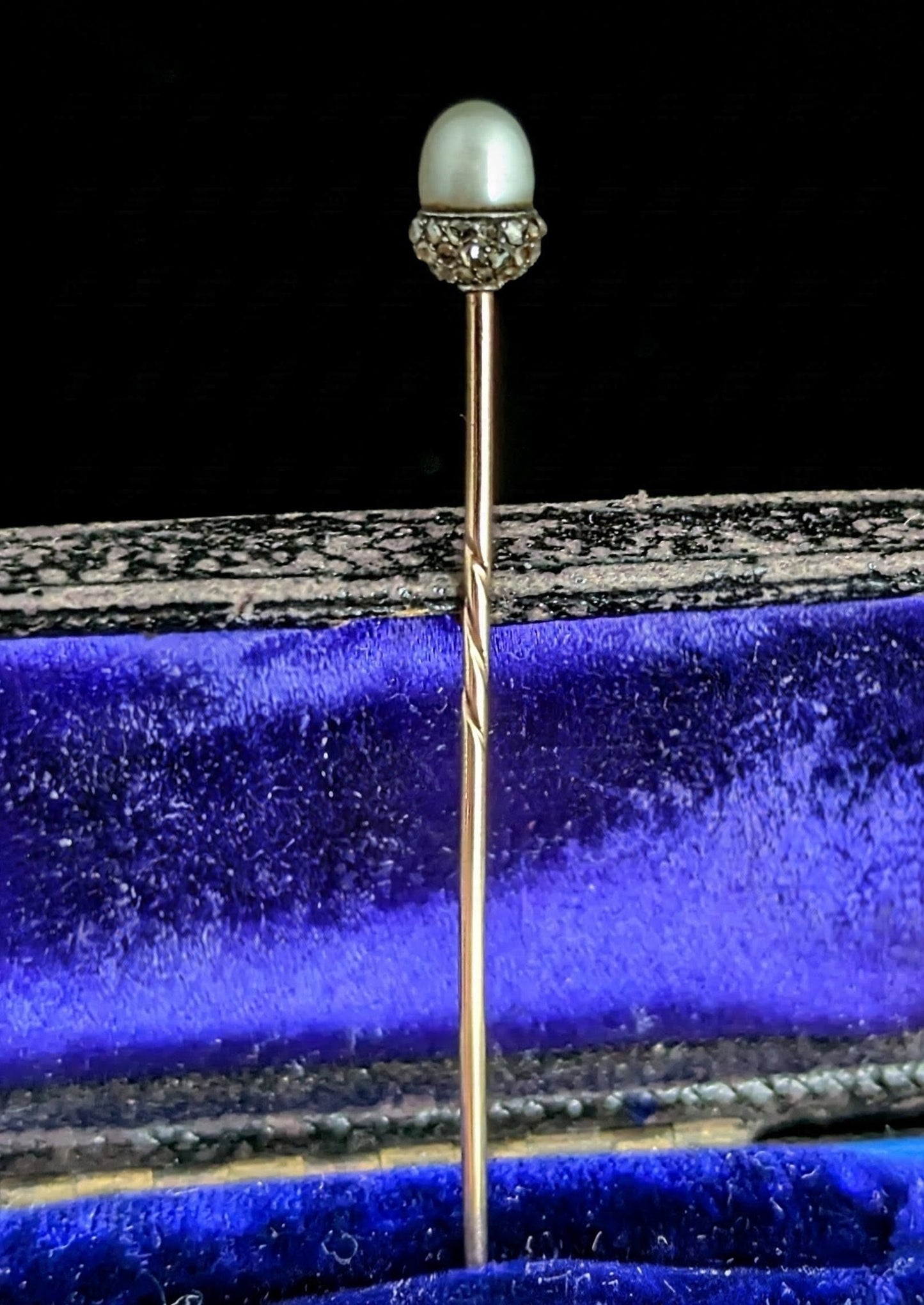 Antique Diamond and Pearl Acorn stick pin, 9ct gold, Sterling silver, Symbolic, Growth