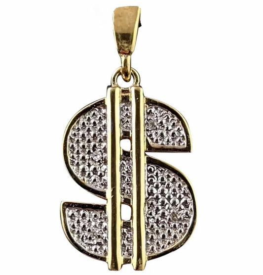 Vintage 9ct gold Diamond Dollar sign pendant