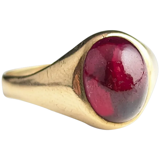 Vintage Garnet signet ring, 9ct yellow gold, Art Deco