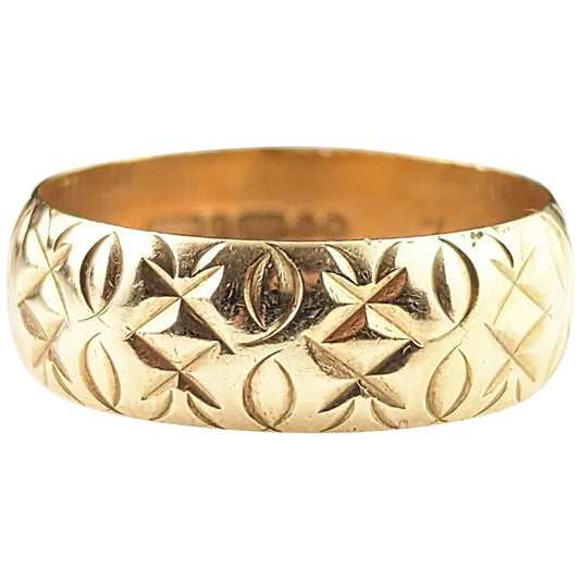 Vintage 9ct gold chunky band ring, Engraved