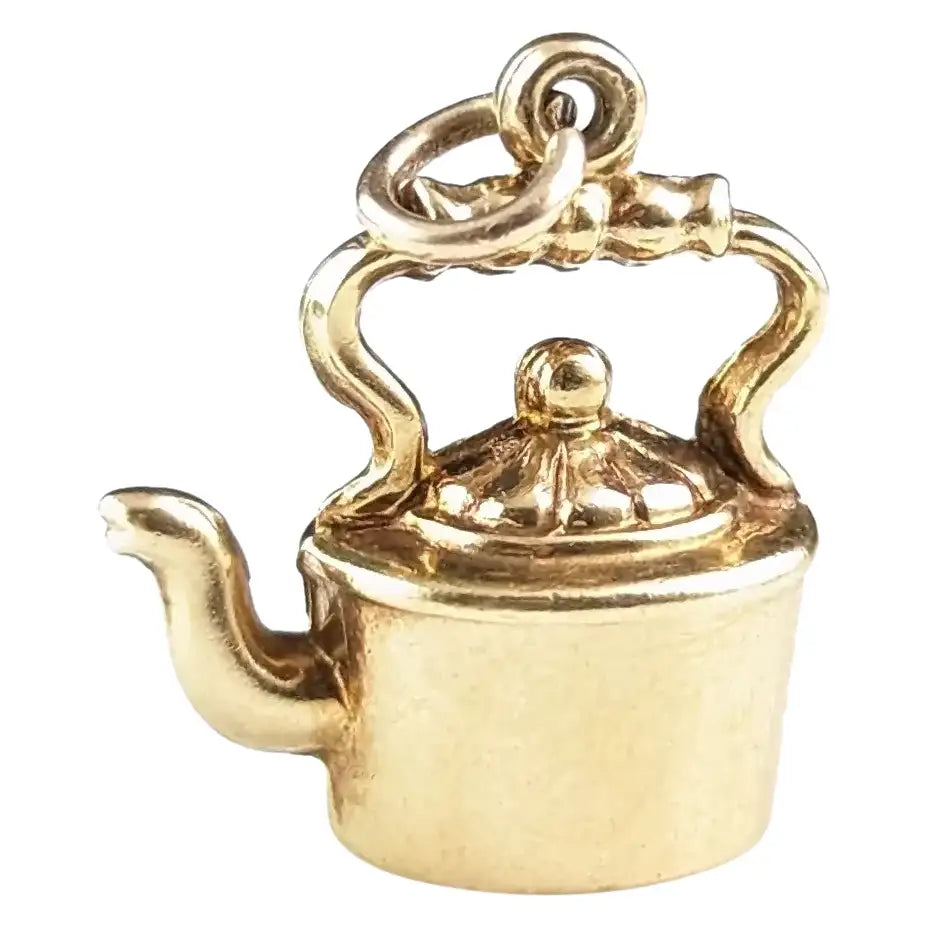 Vintage 9ct gold kettle Charm, old Victorian style kettle