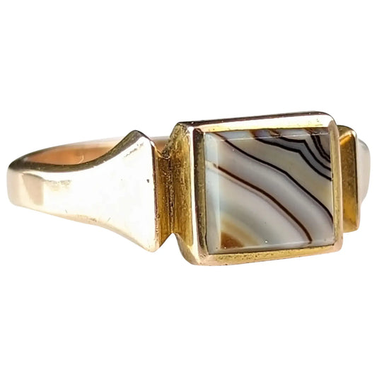 Vintage Banded Agate signet ring, Art Deco, 9ct gold