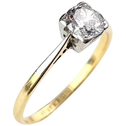 Vintage Art Deco Diamond solitaire ring, 18ct gold and platinum, Engagement ring