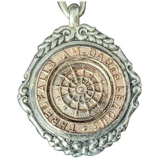 Vintage Art Deco silver and rose gold watch fob pendant, Darts league