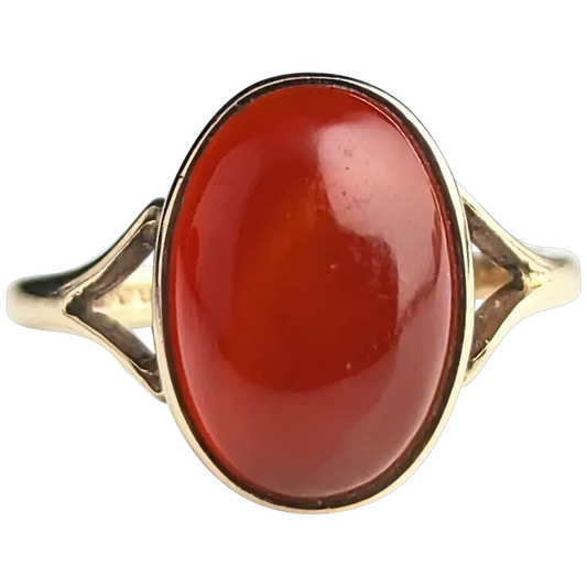 Vintage Carnelian signet ring, 9ct yellow gold, Cabochon