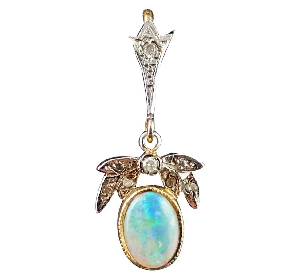 Vintage Opal and Diamond pendant, 9ct gold, Dainty, Art Deco style