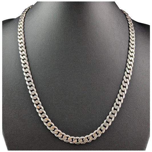 Vintage sterling silver flat curb link chain necklace