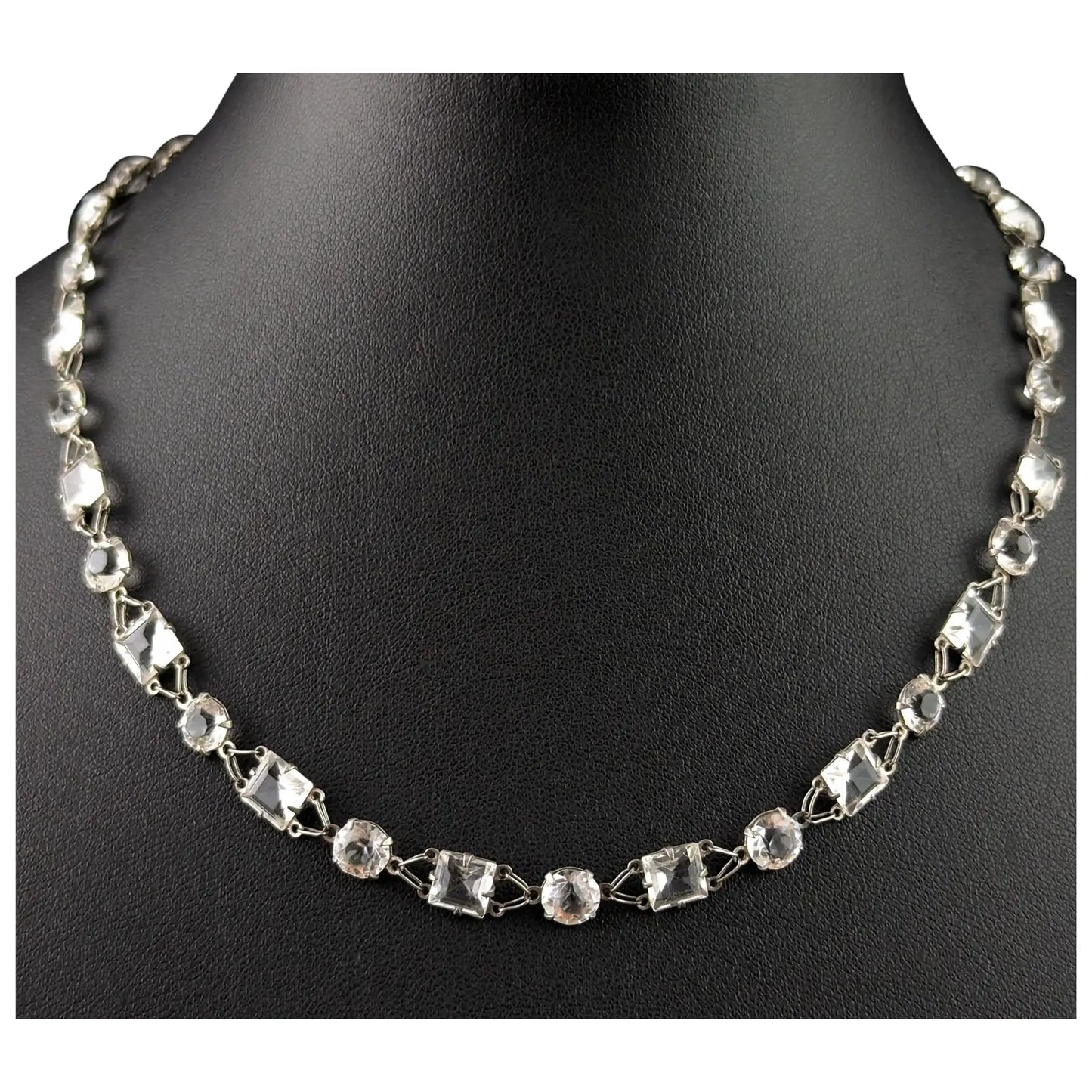 Vintage paste Riviere necklace, 800 silver, c1930s