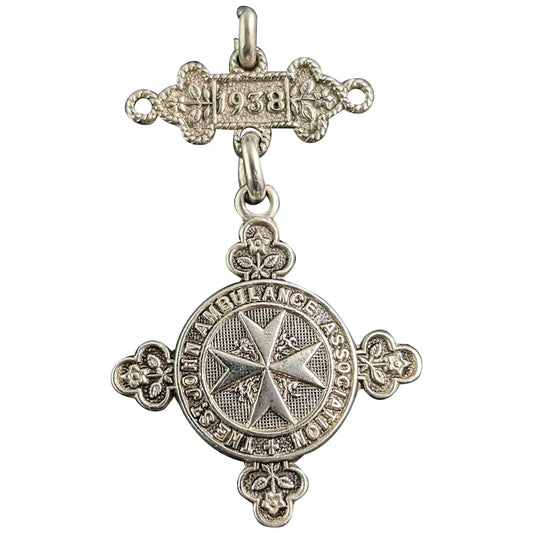 Vintage sterling silver fob pendant, St Johns Ambulance