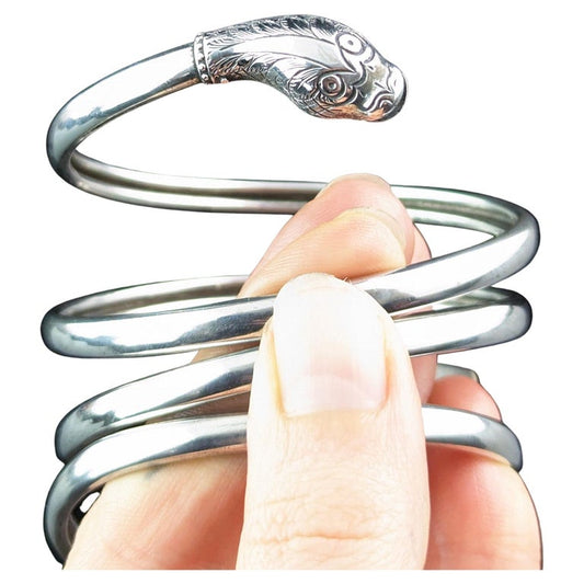 Antique Art Deco silver coiled snake arm bangle, bracelet