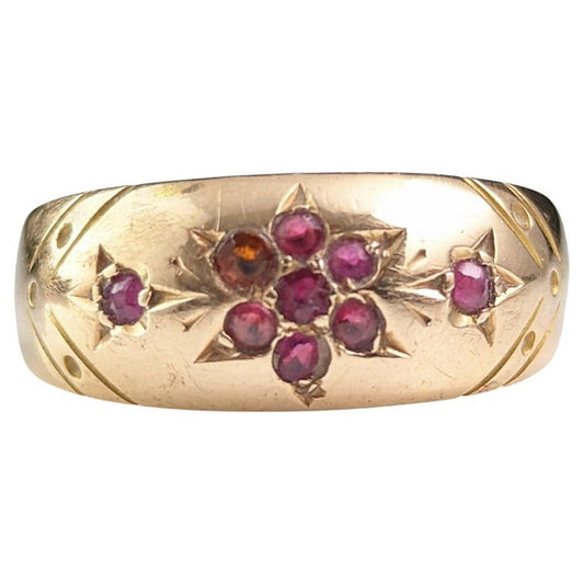 Antique Ruby gypsy set ring, 15ct gold, Victorian