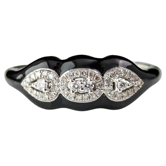 Black enamel and Diamond ring, 18ct white gold, Contemporary