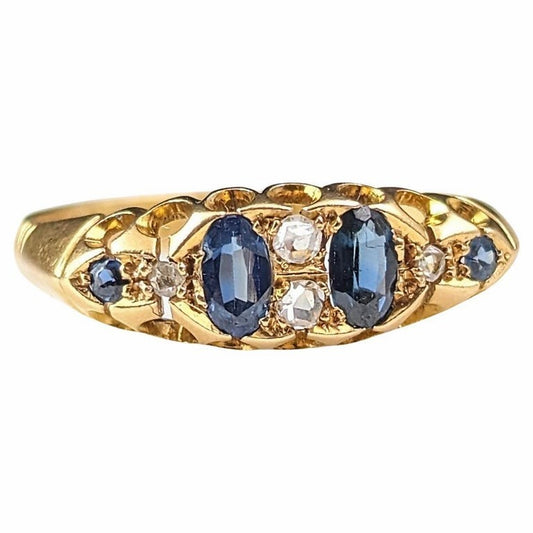 Antique Sapphire and Diamond ring, 18ct gold, Boxed