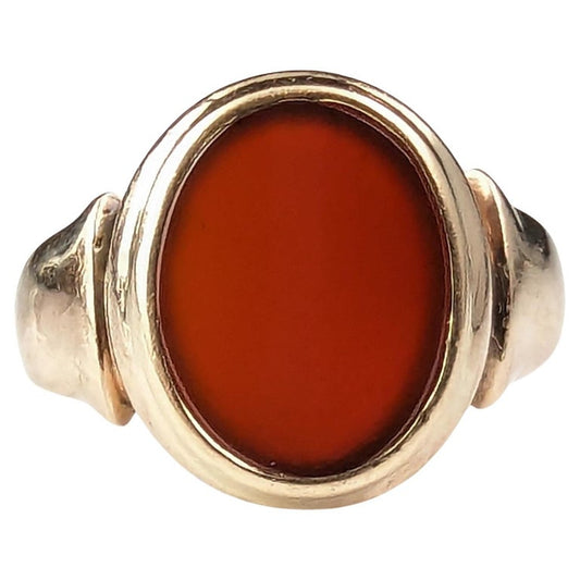 Antique Art Deco Carnelian Signet ring, 9ct gold, Pinky ring