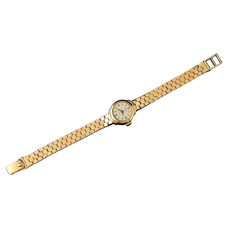 Vintage 9ct gold Ladies Rolex precision wristwatch, Bracelet strap