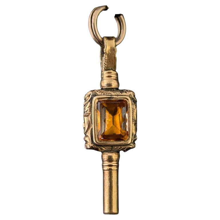 Antique 9ct gold cased watch key pendant, Foiled Paste and Sardonyx