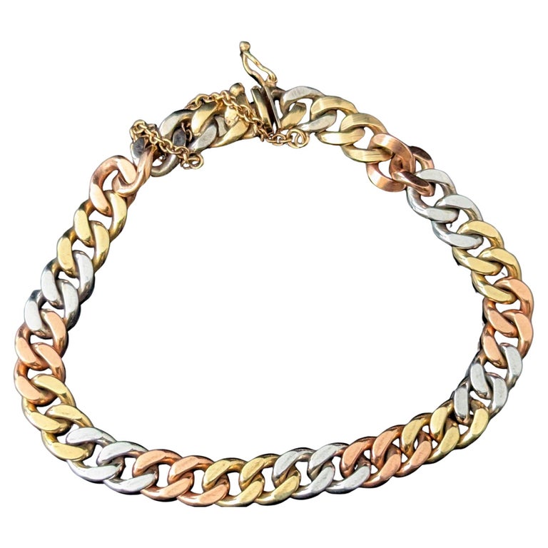 Vintage 9ct three colour gold curb link bracelet, solid
