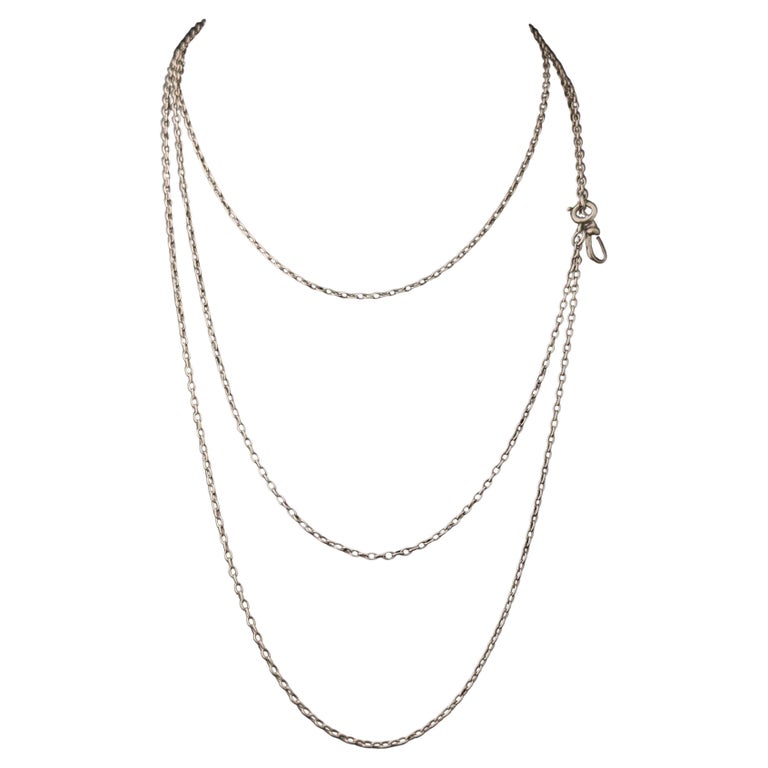 Antique Sterling silver long chain necklace, muff chain